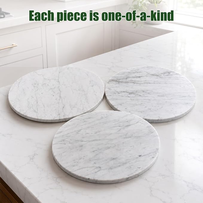 Marble Lazy Susan, 16” Lazy Susan for Table Top Detachable Turntable Organizer for Cabinet Pantry Kitchen Countertop Fridge Bathroom Makeup Vanity Countertop, Bianco Carrara