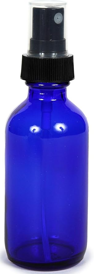 Cobalt Blue Glass Spray Bottle (2 oz, 4 pk) with BONUS Waterproof Labels, Fine Mist Sprayer