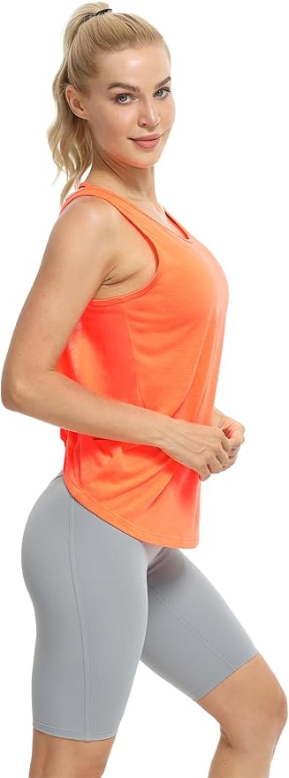 icyzone Women's Open Back High Neck Workout Athletic Gym Tank Tops