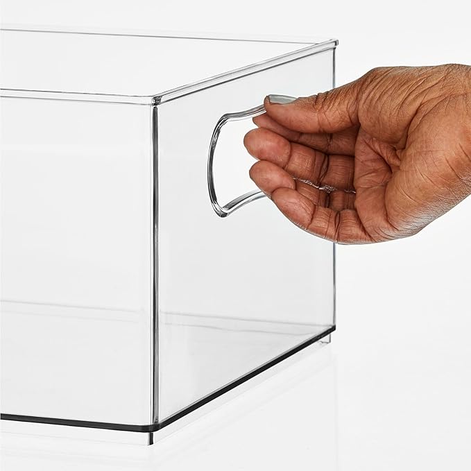 mDesign Deep Plastic Stackable Storage Organizer Container Bin, Hallway, Bedroom, Linen, Coat, and Entryway Closet Organization - Holds Clothing, Blankets, Accessories - Ligne Collection - Clear