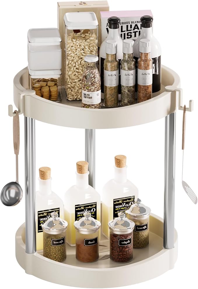 10.01" 2-Tier 360°Rotating Lazy Susan turntable Organizer Spice Rack Organization for Kitchen countertop and Cabinet pantry Organizers and storage(2White, Extra Large)