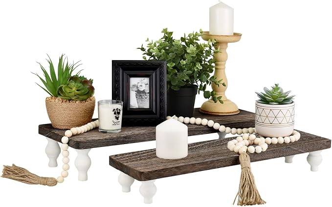 Ikee Design 2 Pcs Set Wooden Display Riser, Cupcake Dessert Display Riser, Countertop Centerpiece Dessert Serving Stand, Artificial Plant Pot Display Stand for Garden Decor, Coffee Color | Set of 2 wood display risers presents desserts, jewelry, plants...