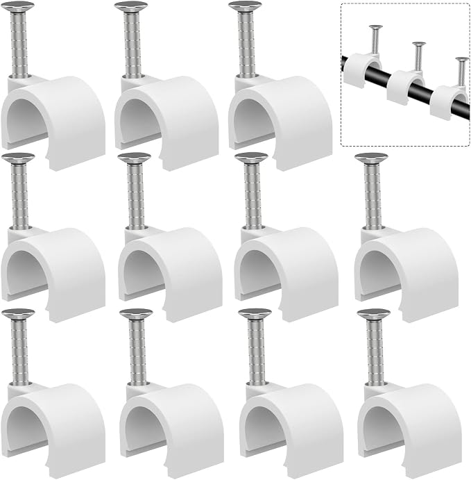 Nail in Cable Clips - 500 Pcs, 10mm, Coax & Speaker Wire Clips, Ethernet & RG6/59 Clamps