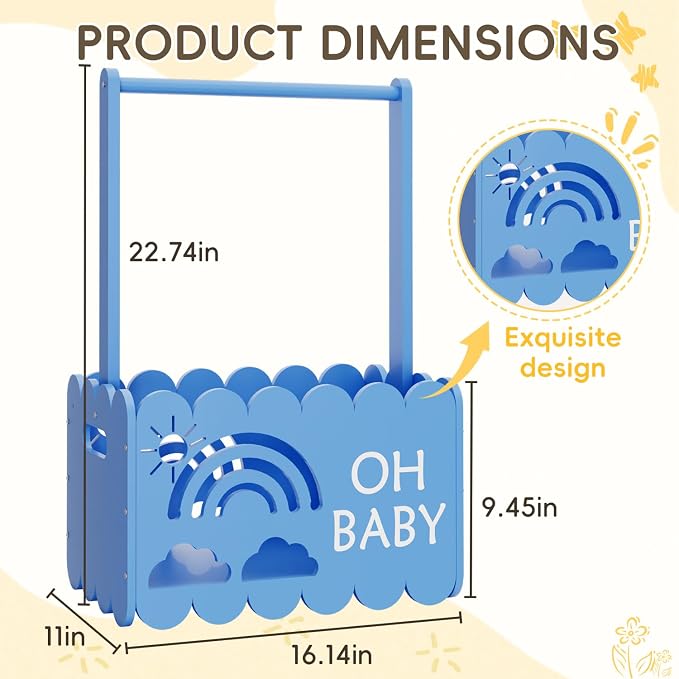Wooden Baby Shower Crate Closet for Boys and Girls, Basket Gifts for New Parents, Welcome Baby Gift, Suitable for Pregnancy (Blue)