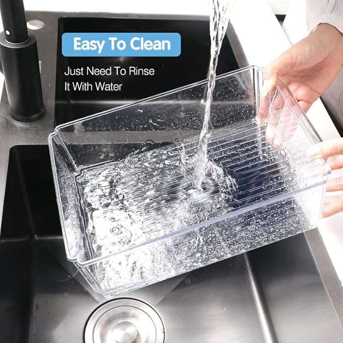 KUMD 10-Pack Clear Fridge Organizer Bins with Lids, Stackable Refrigerator Storage Containers, BPA-Free with Drain Tray & Anti-Slip Base for Fruits, Veggies, Drinks