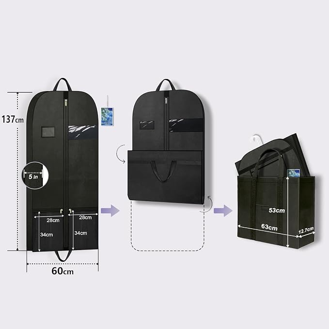 54" Garment Bag for Closet Storage, Dress Cover for Hanging Clothes | Breathable garment cover with zipper, pockets and handles to organize dresses, suits, shirts, coats and formal wear.