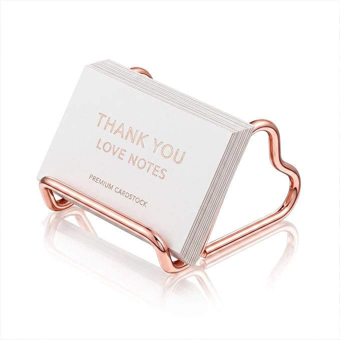 Business Card Holder for Desk Heart Shaped Card Display Stand | Cute Metal Business Cards Holder Vertical Desktop Name Card Organizer Small Phone Stand for Office, Wedding, Rose Gold