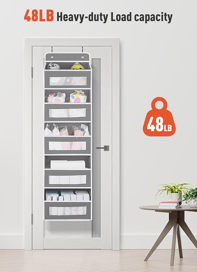 Over The Door Organizer Storage with 10 Pockets, 5 Shelf Hanging Door Storage Organizer for Nursery, Pantry, Bathroom & Bedroom, Reinforced Shelves,Holds up to 48lbs