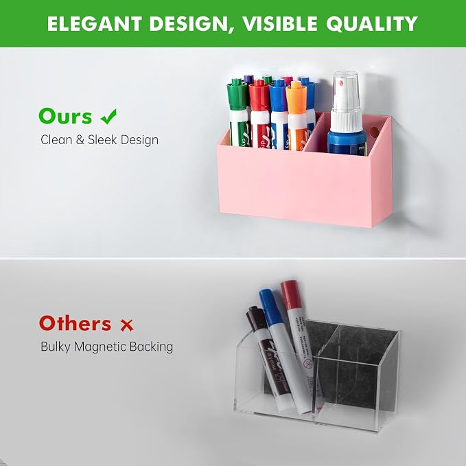 Magnetic Dry Erase Marker Holder for Whiteboard, Acrylic Magnet Pen Holder for Refrigerator Fridge, Marker Holder for Classroom Teacher, Pencil Cup,Office Accessories, Locker Organizer(Pink)