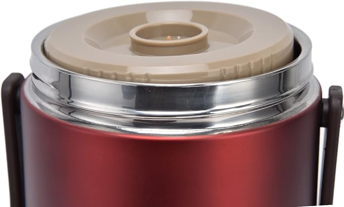 Qiilu Food Flask 2L Termos Para Comida Caliente 24 Horas 304 Stainless Steel 2.3L Vacuum Lunch Box 3 Layers Prevent Leakage Insulated Container For Work Travel (Red)