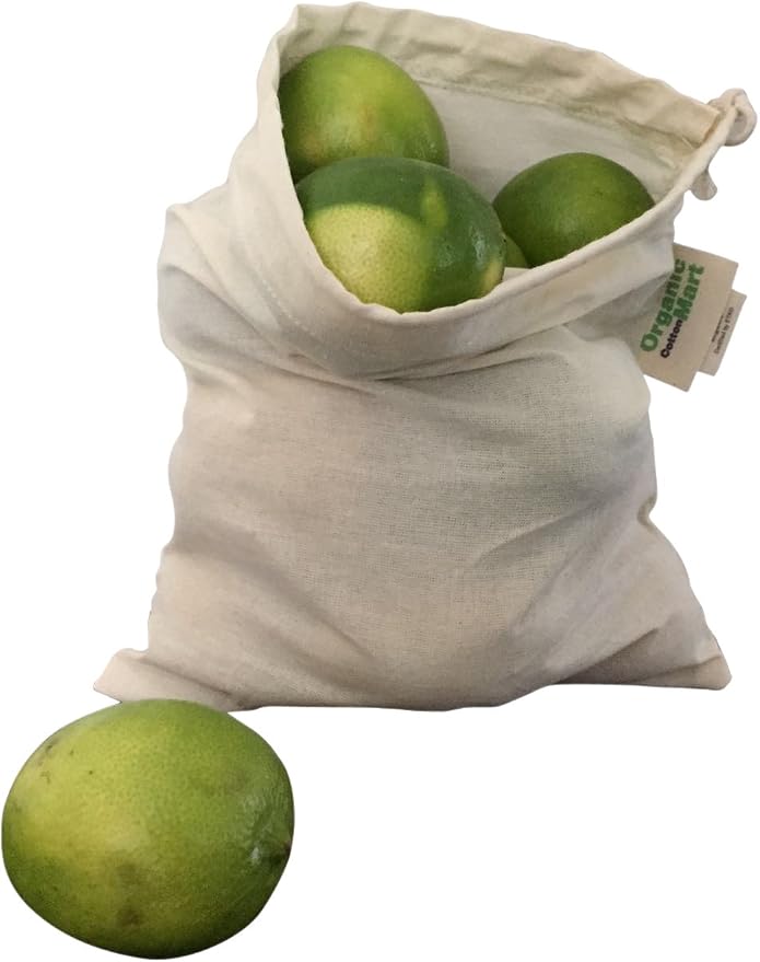 Reusable Produce Bags Cotton Washable - Organic Cotton Vegetable Bags - Cloth Bag with Drawstring - Muslin Fabric Produce Bags - Bread Bag - Set of 6 (2 Large, 2 Medium, 2 Small)