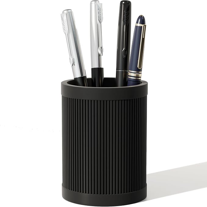 HighHerz Aesthetic Pen Holder For Desk, Modern Silicone Pencil Holder, Stylish Office Desk Decor, Made of 5 mm Thickened Premium Silicone, Office Desk Organizer And Accessories (Black)