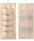 Bra and Underwear Hanging Storage Organizer Mesh Pockets Dual Sided Wall Shelves Space Saver Bag Sock Underpants Drawer Closet Clothes Rack (Beige:(5+10 Pockets))