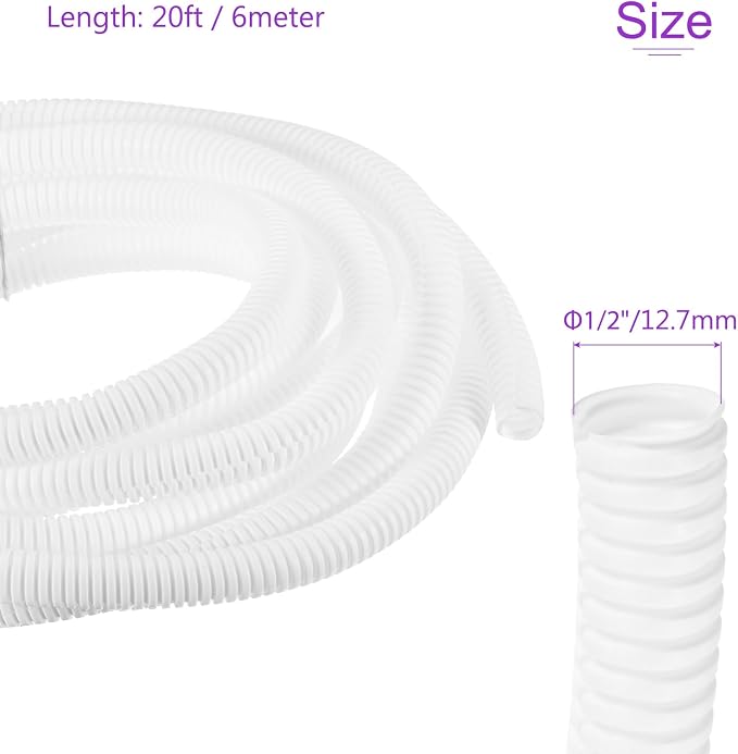DMiotech 20ft Wire Loom Split Tubing 1/2 Inch(12.7 Mm) ID, Cord Protectors from Pet Flexible Conduit Cable Management for Office, Home, Garden, White
