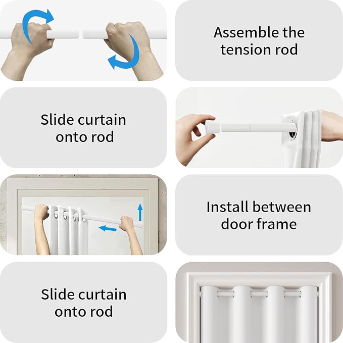 Vatge Magnetic Doorway Curtains with Rod - W42 x L80, 1 Panel, Grayish White, Light Filtering Door Curtain, Closet Door Alternatives, Easy to Install
