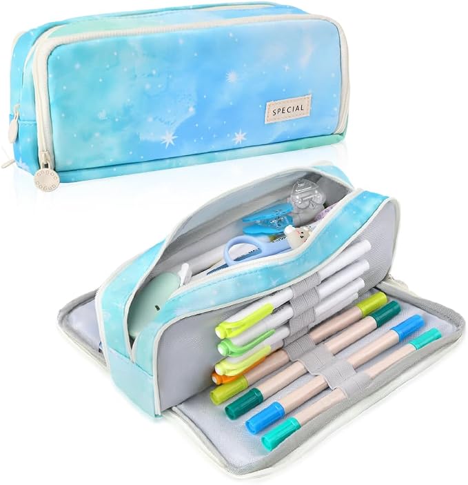 iSuperb Large Pencil Case 3 Compartments Pencil Pouch Big Capacity Pencil Bag for Kids Teen Girls Boys Student School Supplies Oxford Organizer Pen Bag Cosmetic Makeup Pouch