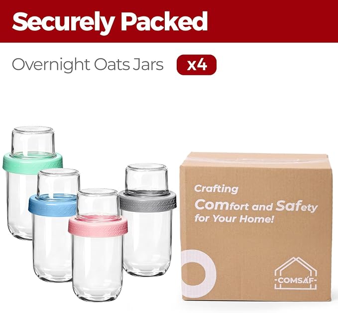 16+4 oz Yogurt Parfait Cups with Lids 4 Pack Overnight Oats Jars | Dry Wet Separation, Cereal Cups,Chia Pudding,Snacks,Nuts, Fruit,Granola Toppings,Meal Prep Jars