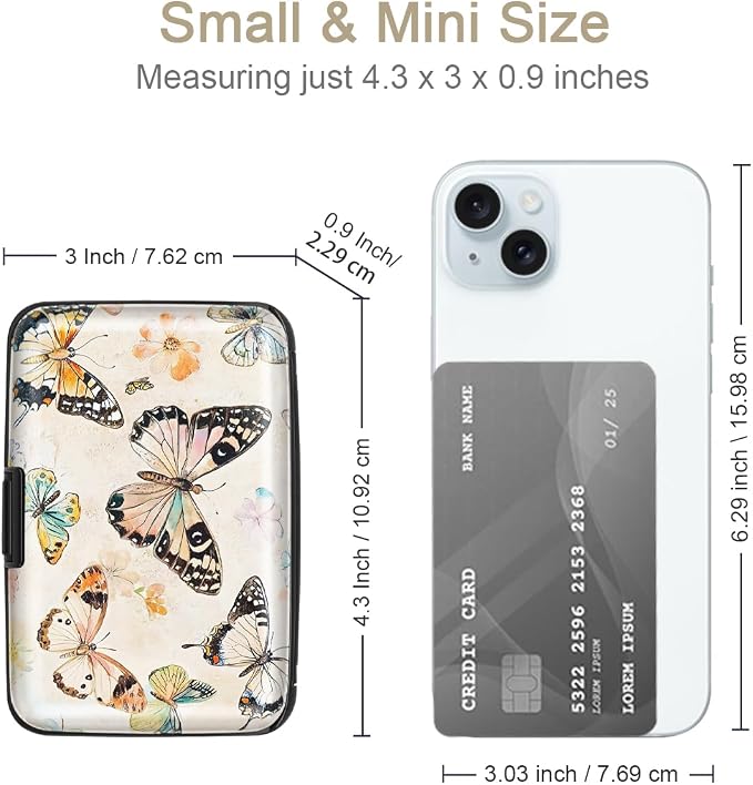 Coco Rossi Credit Card Holder RFID Aluminum Small Mini Wallet Women | Metal Wallet, Business Cards Holder, ID Case, Slim Sleeves, Womens Girls Gift, Carry Wallets for Travel, Flower Butterfly