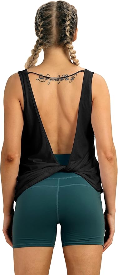 icyzone Women's Open Back High Neck Workout Athletic Gym Tank Tops