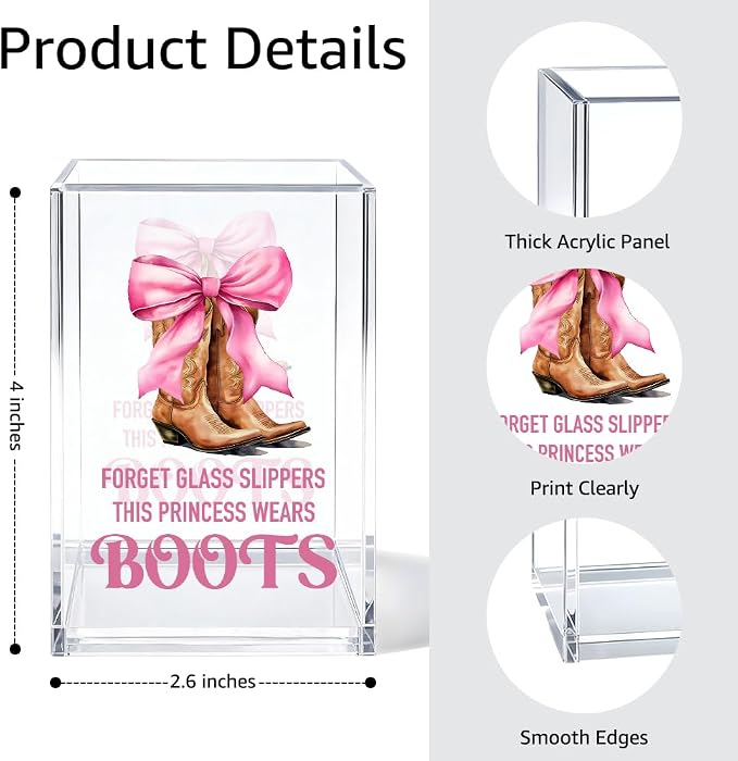 Forget Glass Slippers This Princess Wears Boots Cosmetic Organizer Pen Holder, Funny Cowgirl Vanity Accessories for Girls Daughter, Desk Accessories Makeup Brushes Holder for Women Her Friend