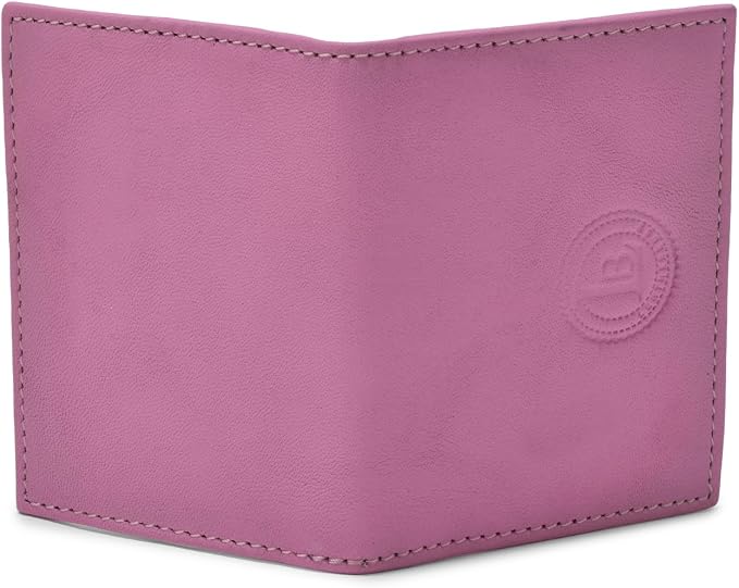 Leatherboss Slim Thin Leather Credit Card Id Mini Wallet Holder Bifold Driver's License Safe (Pink)