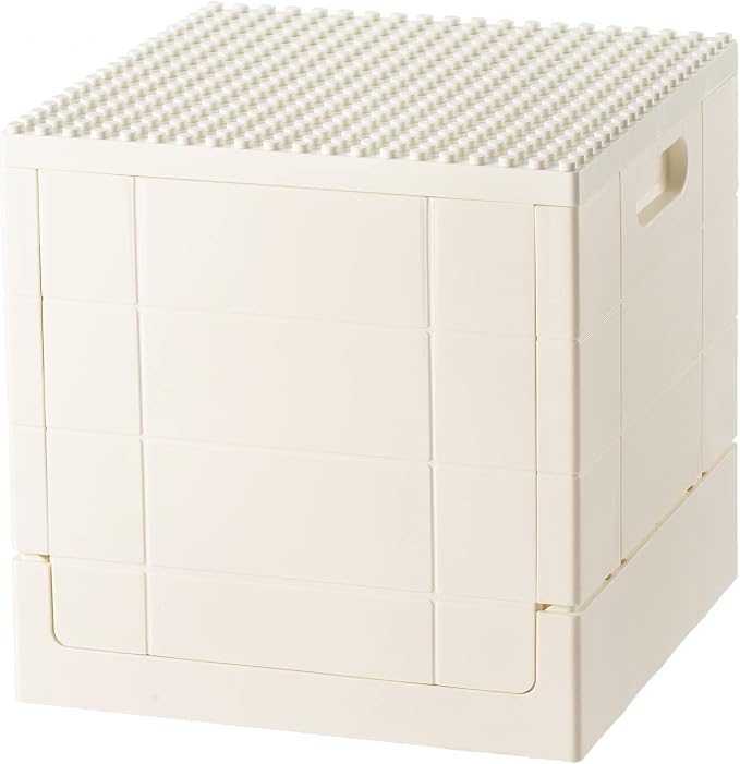 SHIMOYAMA Plastic Foldable Kid Storage Box, 25L Storage Toy Bins with Building Base for Duplo Bricks, 26Qt. Toy Chest for Duplo Blocks, White