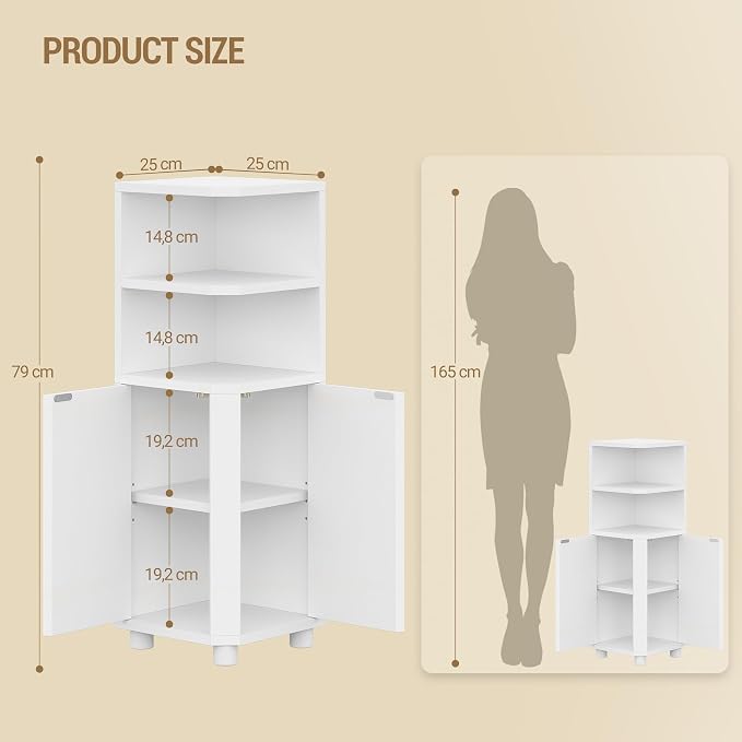 Hzuaneri Corner Cabinet, Small Bathroom Corner Cabinet with Doors | Narrow Storage Cabinets with Adjustable Shelves, Bathroom Organizers and Storage for Small Space, White BC21003X