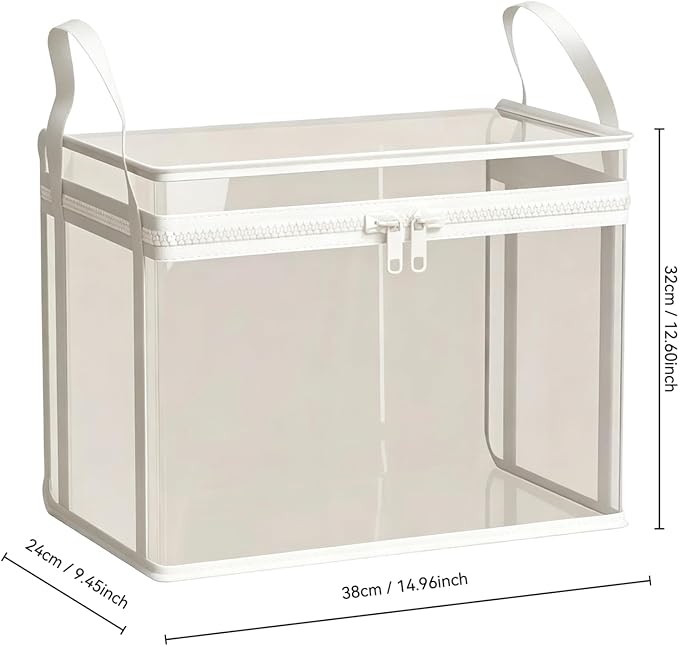 Large Clear Thick Plastic Storage Box with Hinged Lid, Heavy-Duty Durable High Capacity Organizer, Foldable Storage Box,Perfect for Home, Camping, Travel, Attic & Moving (White-L-1)