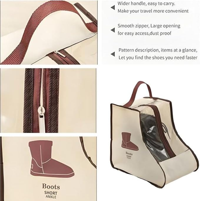 Portable 2 Pack Boots Storage,Short Boots Storage/Protector Bag | Beige Portable waterproof storage bags are used for travel storage,under the bed,wardrobe,shoe cabinet and other home storage