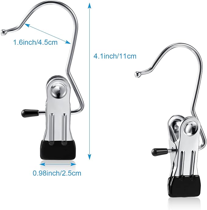 Hotop 36 Pieces Boot Hanger Clips for Closet, Laundry Hanging Hooks Heavy Duty Clips Boot Holder Portable Single Hooks Space Saving for Pants Jeans Clothes Hats Tall Towels (Silvery)