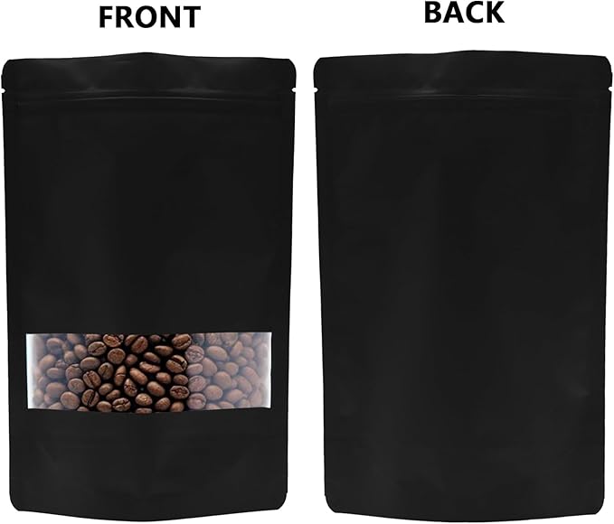 100PCS Foil Pouch Mylar Bags with Clear Window,ULIFESTAR Stand Up Sealable Bags with Tear Notches,Resealable for Food,Party Favors,Gift Packaging and Small Business(14 * 20cm/5.51 * 7.87",Black)