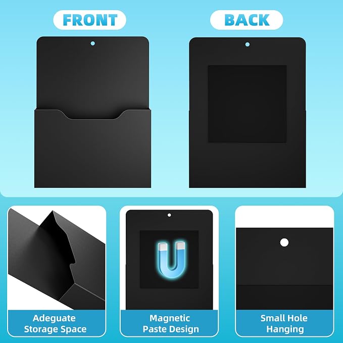Magnetic File Holder - Magnetic Paper Holder, Pocket Organizer Office Supplies Storage Mail Organizer for Notebooks,Planners,Letter (Black)