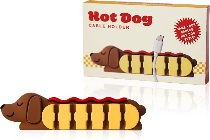 YOBRO Hot Dog Cable Organizer, Dachshund Shaped Adhesive Cord Holder for Desk, 5-Slot PVC Wire Management Clip for Type-C Charging Cable, Cute Kawaii Gift for Office Home Bedroom