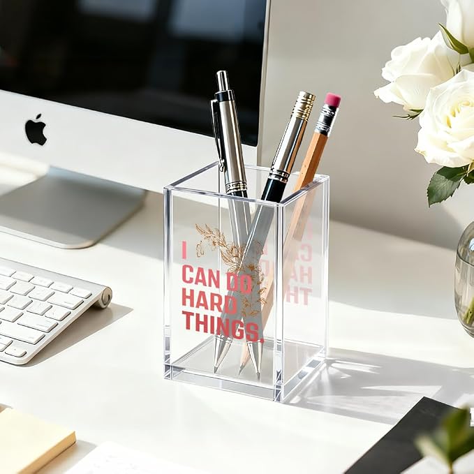 I Can Do Hard Things Pen Holder Cosmetic Organizer, Funny Floral Pen Pencil Holders for Desk, Inspirational Office Gifts Desk Accessories for Coworker Friend, Makeup Brushes Holder for Daughter