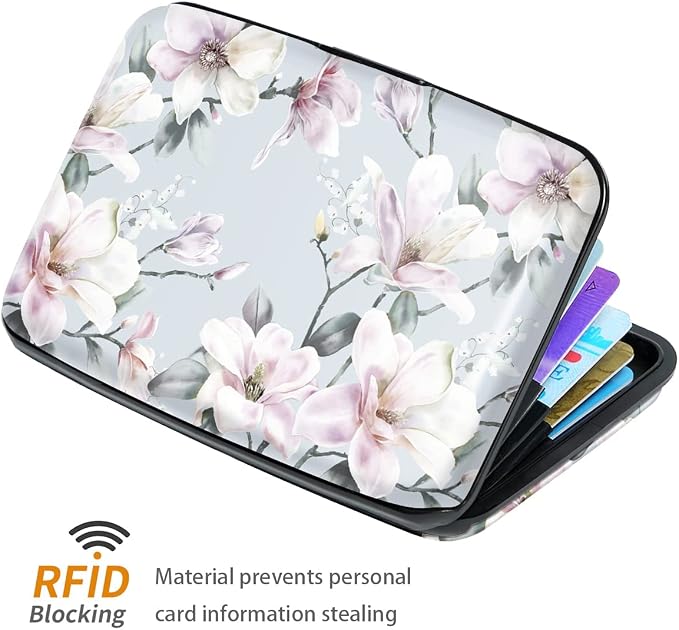 Coco Rossi Credit Card Holder RFID Aluminum Small Mini Wallet Women | Metal Wallet, Business Cards Holder, ID Case, Slim Sleeves, Womens Girls Gift, Carry Proof Wallets for Travel, Magnolia