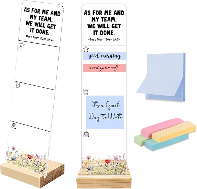 Sticky Notes Monitor Memo Board with Removable Wooden Base We Will Get It Done Inspirational Quote Message Board Portable Sticky Note Holder with 200 Sheets Sticky Notes Teamwork Office Decor Gift