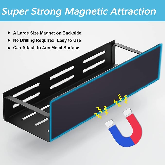 Metal 2 Pack Magnetic Spice Storage Rack Organizer for Refrigerator and Oven, Fridge Organizers and Storage Black
