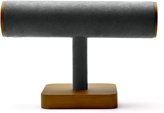 Oirlv Solid Wood Hovering T-Bar Jewelry Display Stand Watches Bracelet Necklace Bangle Holder Jewelry Organization(Grey)