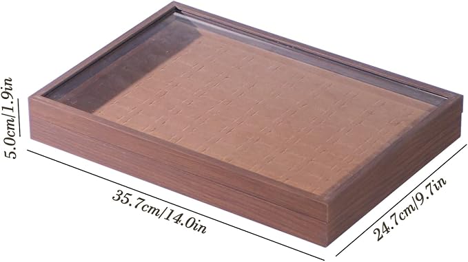 Wood Jewelry Organizer Tray, Rings Holder (Brown, 2Pc, Glass Lid) | Glass Top Rings Display, Dust-Proof Rings Organizer, Rings Tray Display, Elegant Jewelry Storage