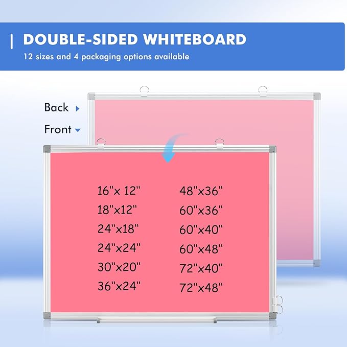 WALGLASS Magnetic Whiteboard 36"x24" Dry Erase White Board for Walls with Pen Tray, Aluminium Frame and Dry-Wipe Writing Surface for Drawing, Home, and Office (Pink)