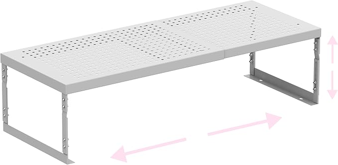 Stackable Expandable Metal Shelf Organizer - Adjustable Wire Storage Rack with Holes for Kitchen, Bathroom, Cabinet, Office - Space Saving, Durable & Sturdy Design（1PACK/Large/White