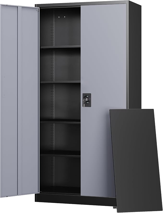 Letaya Metal Garage Storage Cabinets with Lock Door and Adjustable Shelves, Steel Tool Cabinets for Home,Office,Warehouse Organisieren (Black Gray)