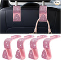 Zpana 4PCS Bling Car Seat Headrest Hooks, Vehicle Back Seat Purse Handbag Hanging Holder with Crystal Rhinestone, Diamond Storage Organizer Hook, Universal Automotive Accessories (Pink)