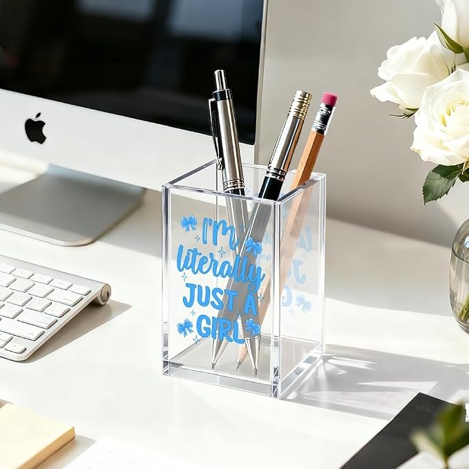 I'm Literally Just A Girl Cosmetic Organizer Pen Holder, Funny Bow Vanity Accessories for Girls Daughter, Desk Accessories Makeup Brushes Holder for Friend Sister, Back To School Gifts Organizer