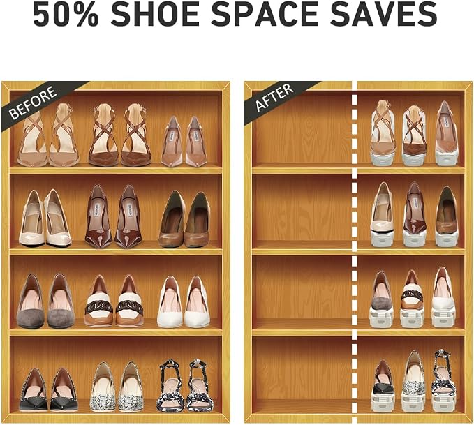 NVGSN Shoe Slots Organizer 20 Pack - Shoe Stackers, Space Savers 50%, 4 Levels Adjustable, Double Layer Holders for Closet, White