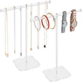 Jewelry Stand Necklace Stand 2 Tower, Clear Necklace Holder, Jewelry Holder | Acrylic Jewelry Organizer, Bracelet Hanging Organizer, Display Stand for Bangles, Rings, Earrings and Watch