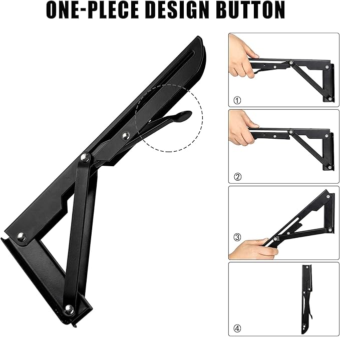 Folding Shelf Brackets - 10 Inch 4 Pcs Heavy Duty Metal Collapsible Triangle Shelf Bracket, DIY Wall Mounted Foldable Shelf Bracket, Space Saving for Bench Table