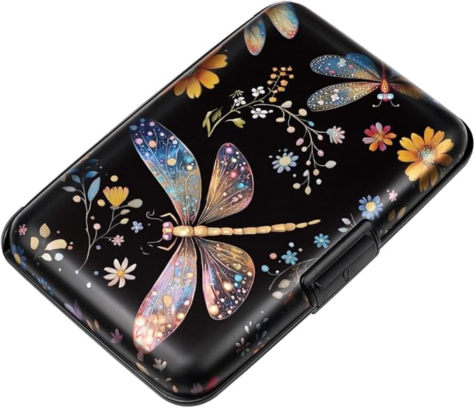 Coco Rossi Credit Card Holder RFID Aluminum Small Mini Wallet Women | Metal Wallet, Business Cards Holder, ID Case, Slim Sleeves, Womens Girls Gift, Carry Proof Wallets for Travel, Dragonfly