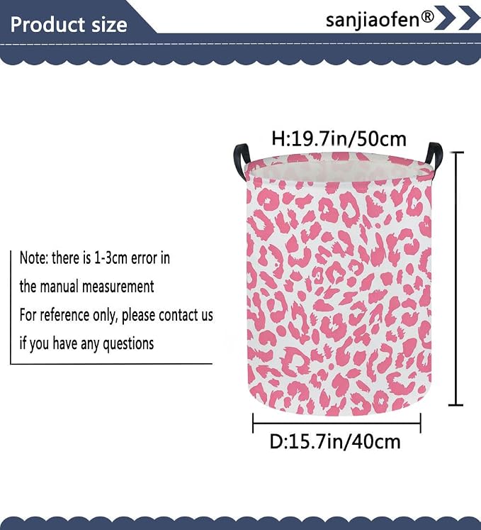 Pink Leopard Print Hamper,Baby Laundry Hamper,Waterproof Collapsible Baby Storage Baskets for Kid Room Decor,Clothes Organizer Basket,Gift Baskets(Pink Leopard Print)
