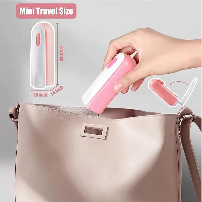 Reusable Lint Roller 2 Pack, Washable Sticky Lint Roller with Cover for Pet Hair, Portable Travel Lint Remover for Clothes, Purse, Furniture, Car, Large Mini Lint Brush for Home and Travel (Pink)